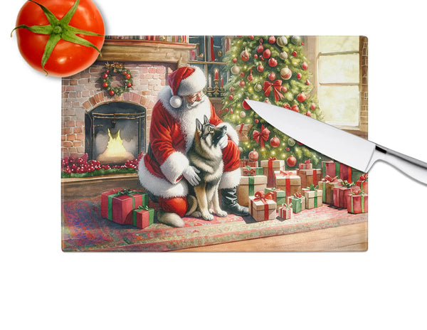 Norwegian Elkhound and Santa Claus Glass Cutting Board Caroline's Treasures