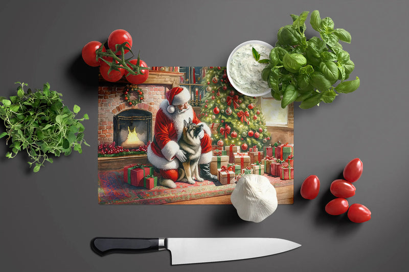 Norwegian Elkhound and Santa Claus Glass Cutting Board Caroline's Treasures