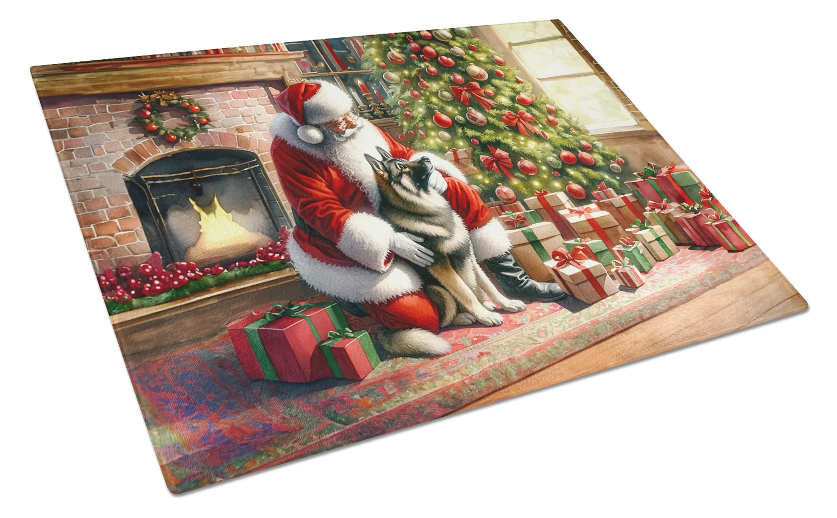 Norwegian Elkhound and Santa Claus Glass Cutting Board Caroline's Treasures