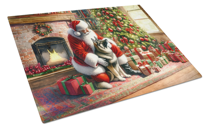 Norwegian Elkhound and Santa Claus Glass Cutting Board Caroline's Treasures
