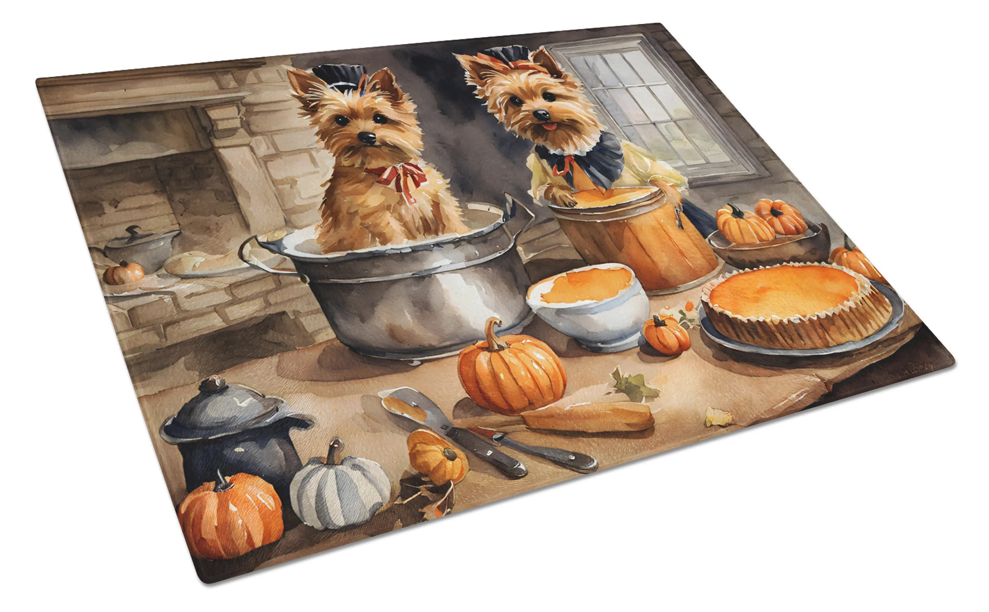 Norwich Terrier Fall Kitchen Pumpkins Glass Cutting Board Caroline's Treasures