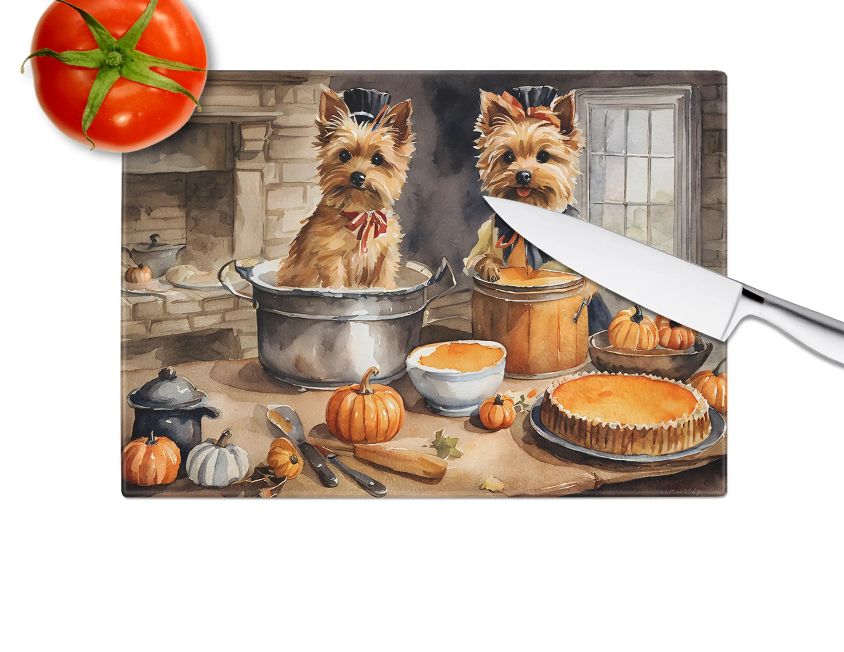 Norwich Terrier Fall Kitchen Pumpkins Glass Cutting Board Caroline's Treasures