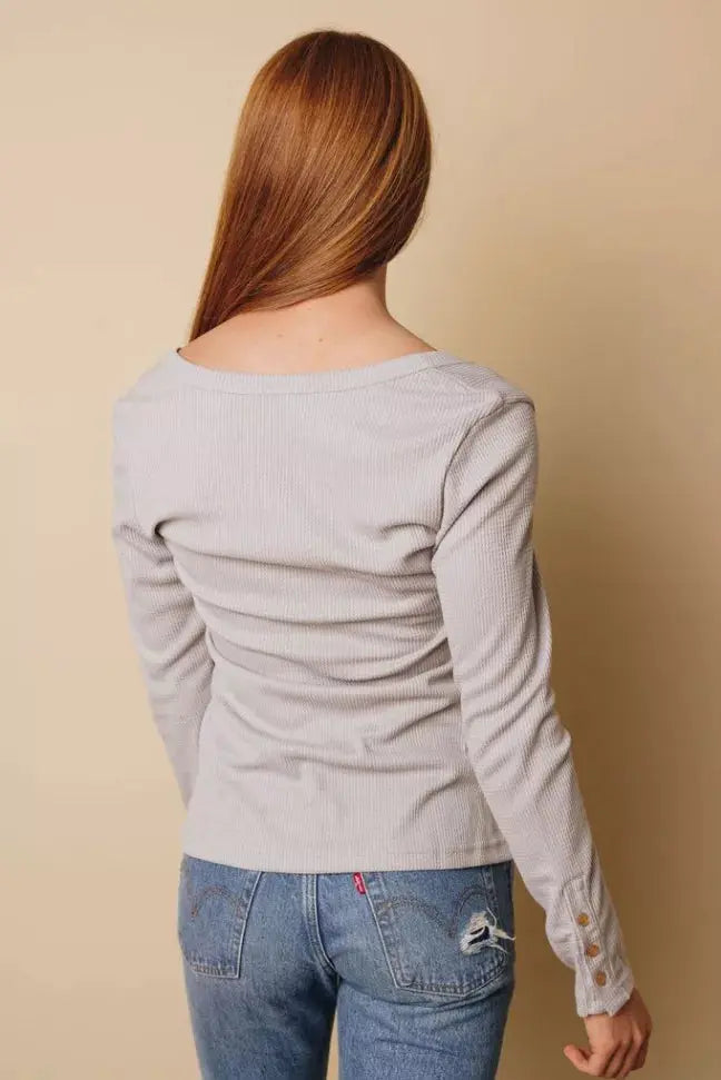 Novell Button Long Sleeve Top Stay Warm in Style