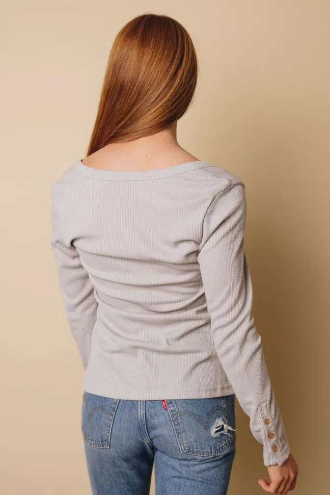 Novell Button Long Sleeve Top Stay Warm in Style