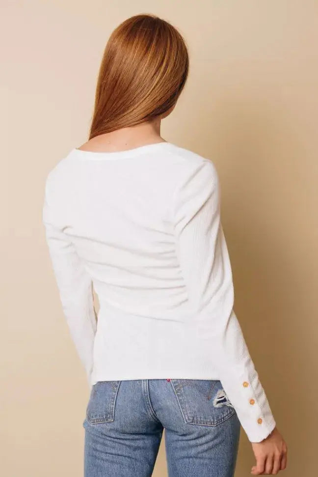 Novell Button Long Sleeve Top Stay Warm in Style