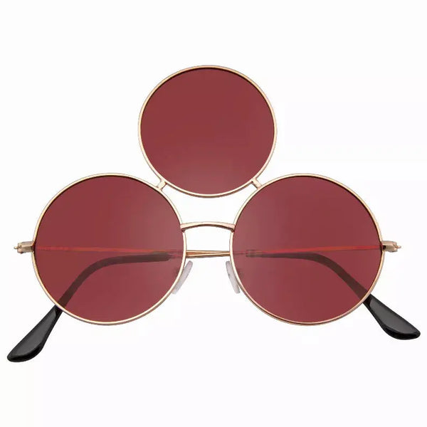 Novelty Oversize Triple Round Circle Color Tone Sunglasses Sunglass Memphis