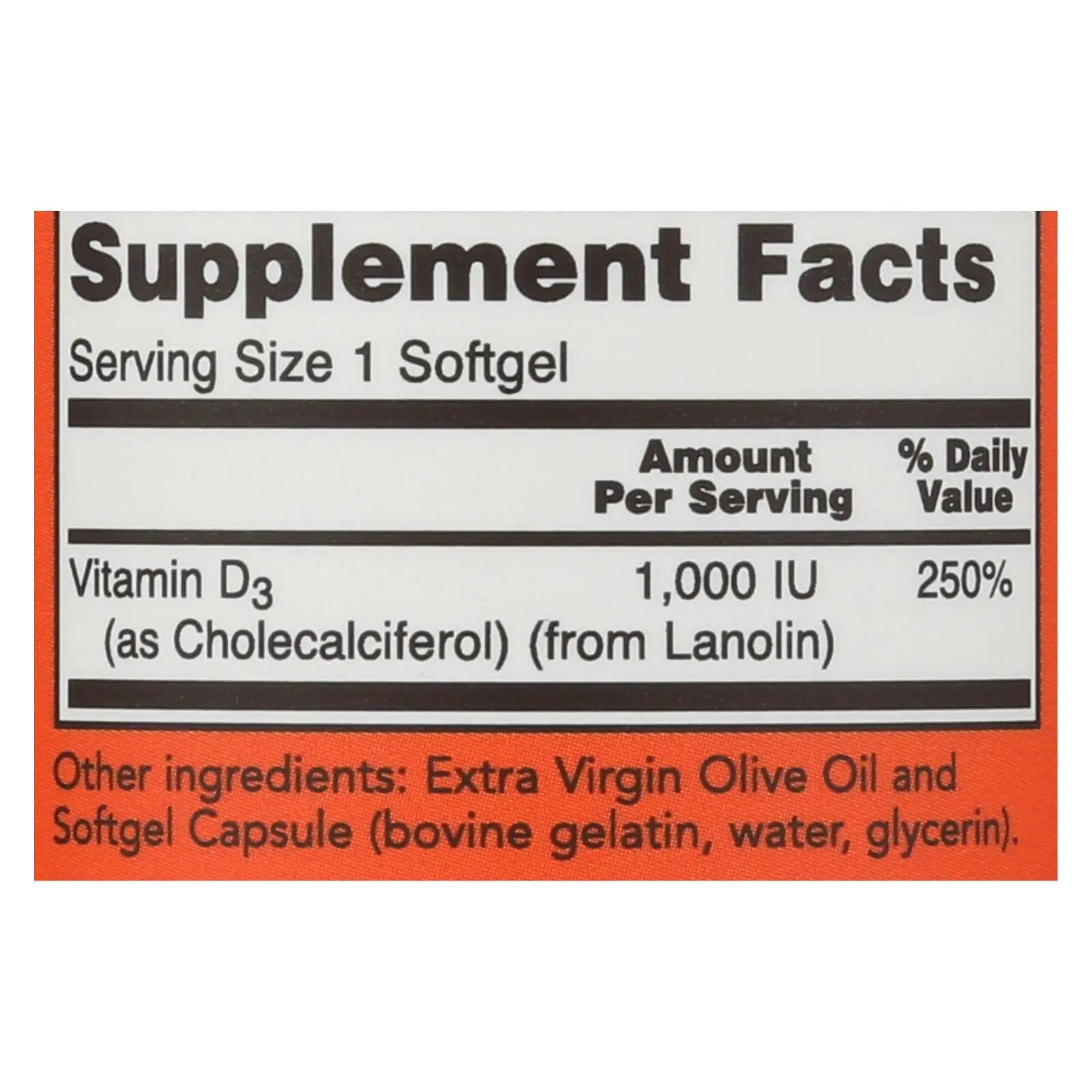 Now Foods - Vitamin D-3 1000iu - 1 Each-180 Sgel Now Foods