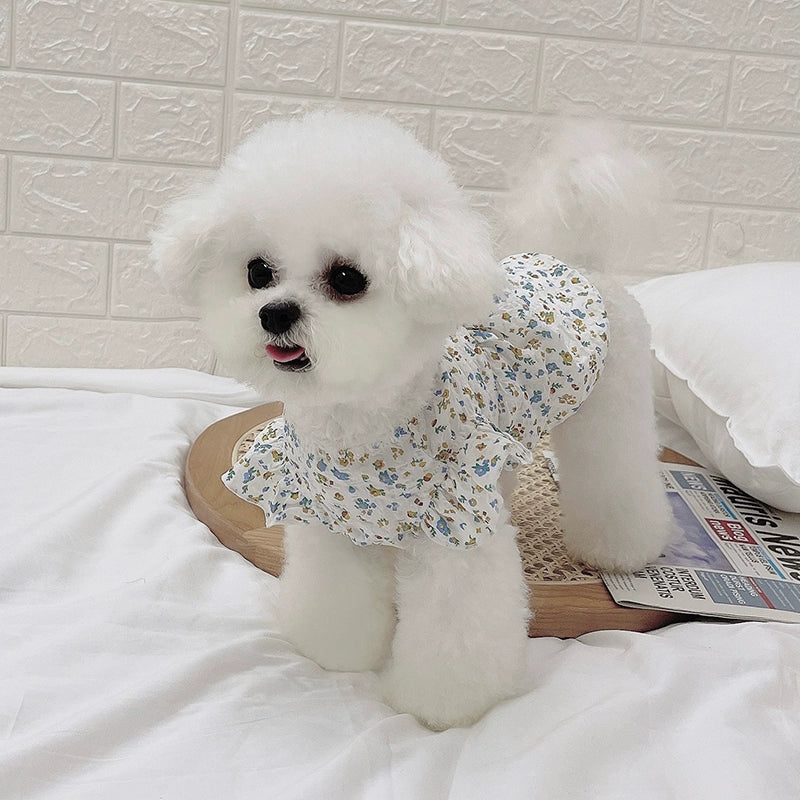 MIJIA Pet Clothes Floral Bubble Fairy Flounced Sleeve Button Skirt Teddy Bichon Dog Cat Summer Thin