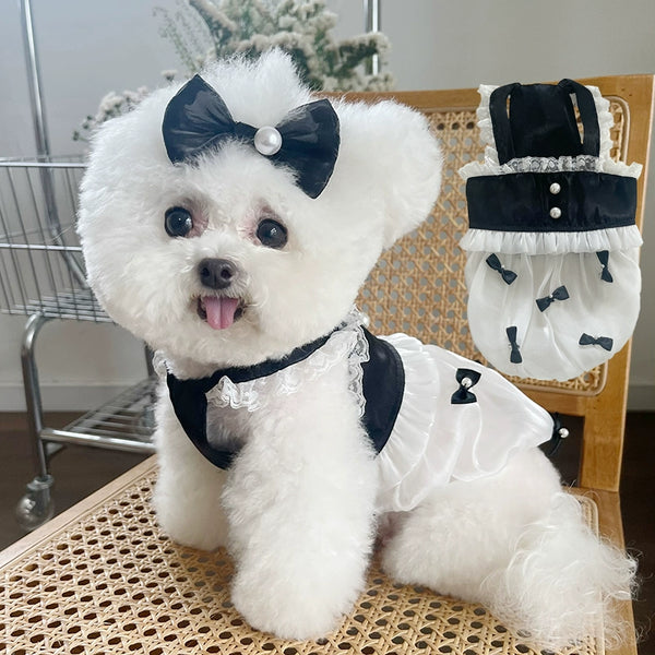 MIJIA Pet Clothes Summer New Arrival Hepburn Style Black and White Dress Teddy Bichon Dog Cat Thin Clothes