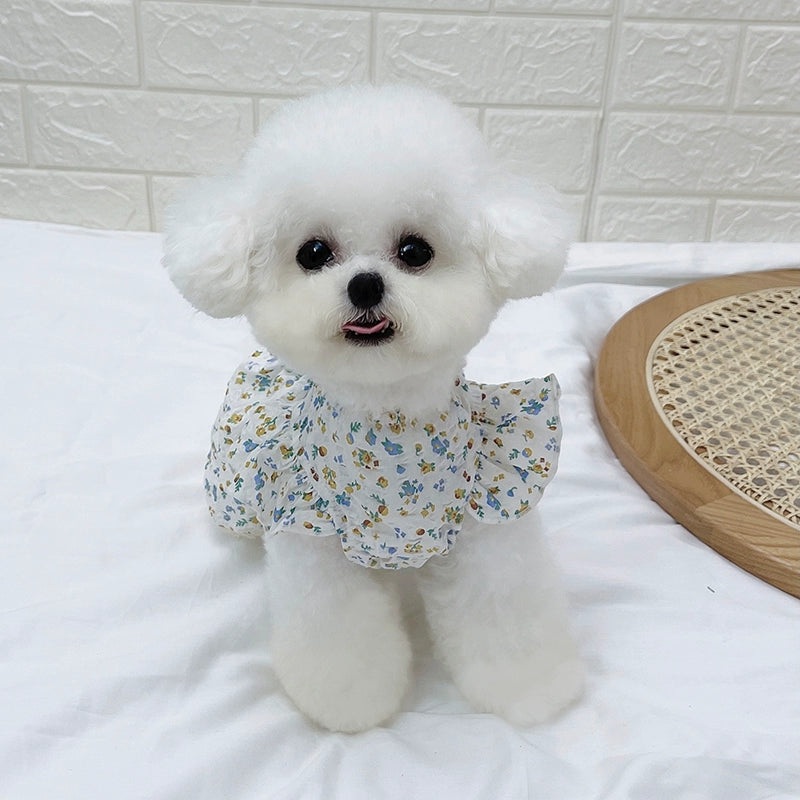 MIJIA Pet Clothes Floral Bubble Fairy Flounced Sleeve Button Skirt Teddy Bichon Dog Cat Summer Thin