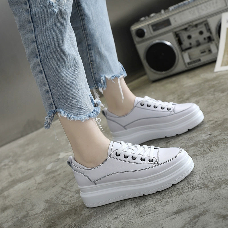 Spring White Shoes Women's New New Arrival K-style Internet Celebrity Easiest for Match Thick Sole Hidden Heel Summer Platform Shoes Breathable Sneakers Fashion