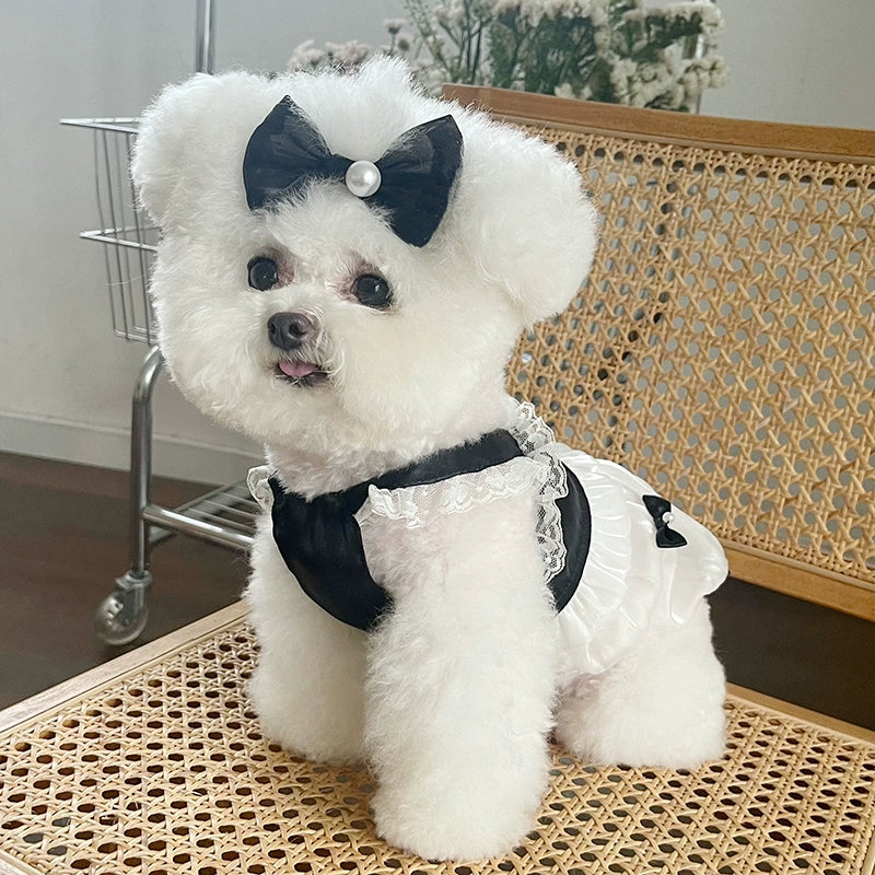 MIJIA Pet Clothes Summer New Arrival Hepburn Style Black and White Dress Teddy Bichon Dog Cat Thin Clothes