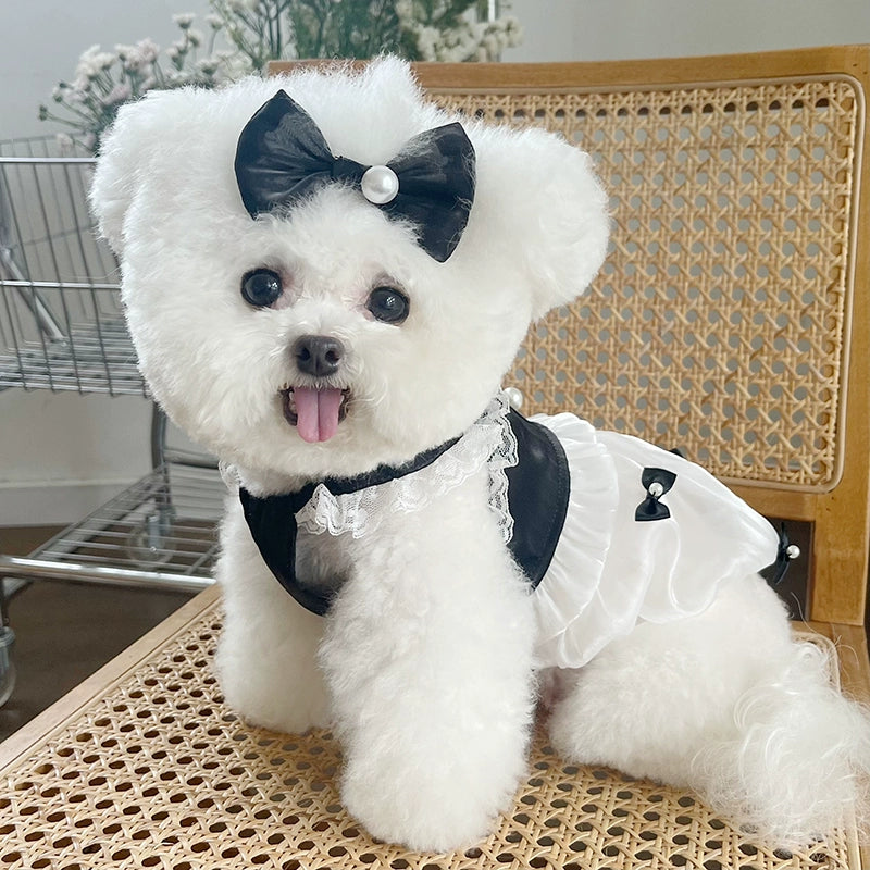 MIJIA Pet Clothes Summer New Arrival Hepburn Style Black and White Dress Teddy Bichon Dog Cat Thin Clothes