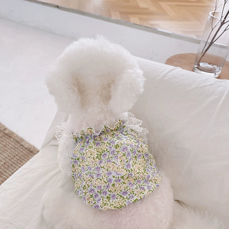 MIJIA Pet Clothes Spring and Summer Puffy Lace Floral Sling Teddy Bichon Dog Cat Vest Thin Lace floral