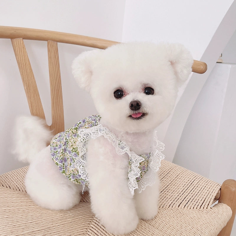 MIJIA Pet Clothes Spring and Summer Puffy Lace Floral Sling Teddy Bichon Dog Cat Vest Thin