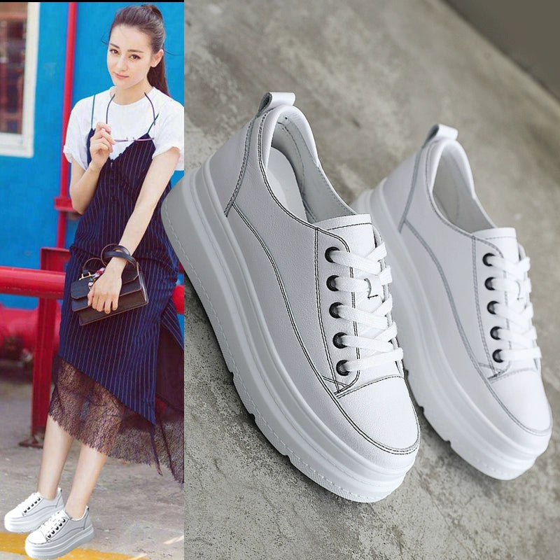 Spring White Shoes Women's New New Arrival K-style Internet Celebrity Easiest for Match Thick Sole Hidden Heel Summer Platform Shoes Breathable Sneakers Fashion