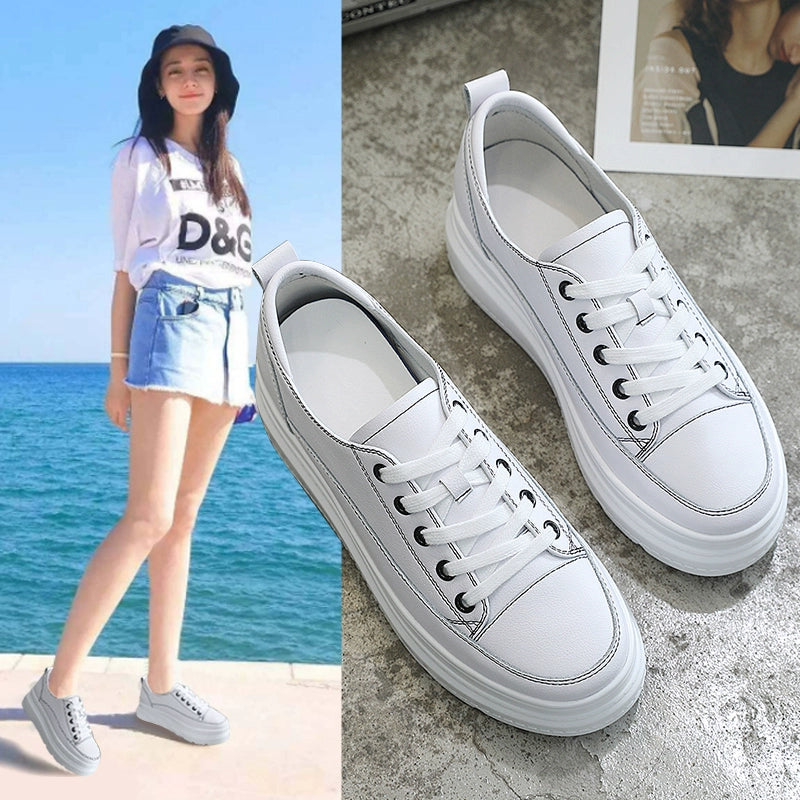 Spring White Shoes Women's New New Arrival K-style Internet Celebrity Easiest for Match Thick Sole Hidden Heel Summer Platform Shoes Breathable Sneakers Fashion