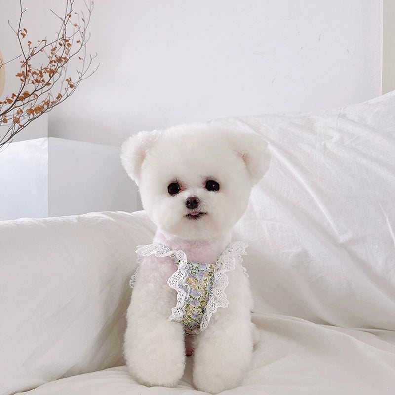 MIJIA Pet Clothes Spring and Summer Puffy Lace Floral Sling Teddy Bichon Dog Cat Vest Thin