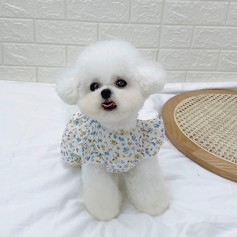 MIJIA Pet Clothes Floral Bubble Fairy Flounced Sleeve Button Skirt Teddy Bichon Dog Cat Summer Thin