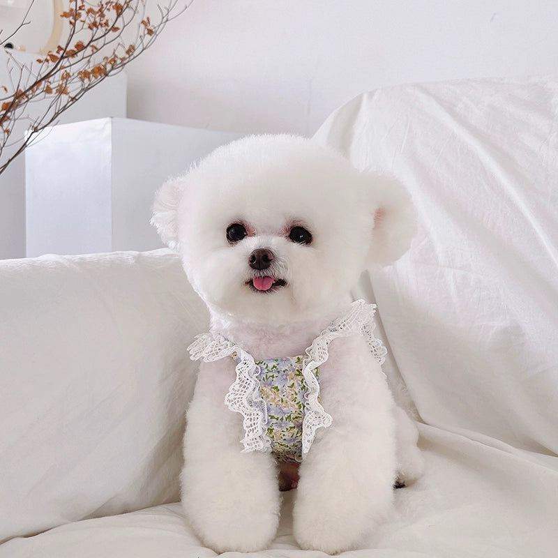 MIJIA Pet Clothes Spring and Summer Puffy Lace Floral Sling Teddy Bichon Dog Cat Vest Thin