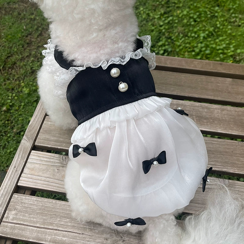 MIJIA Pet Clothes Summer New Arrival Hepburn Style Black and White Dress Teddy Bichon Dog Cat Thin Clothes