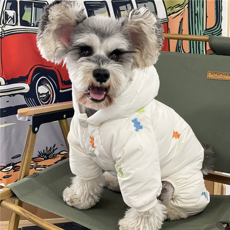 Pet Clothes Autumn and Winter Four-Legged Pet Clothing Puppy Dog Schnauzer Pomeranian Bichon Frise Heattech Thickened Four Feet down Jacket Beige White