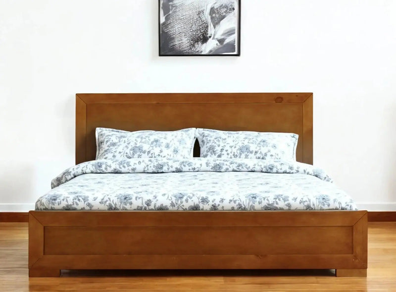 Oak Inlaid Panels Solid Wood King Bed Frame Homeroots Bed & Bath