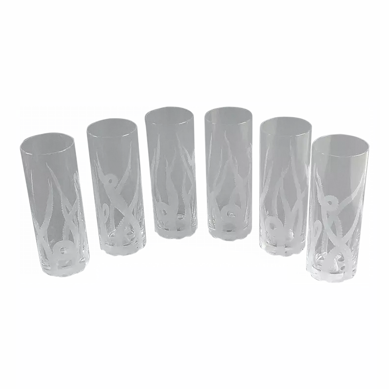 Octopus Engraved Set / 6 Highball Glasses Corbell Silver