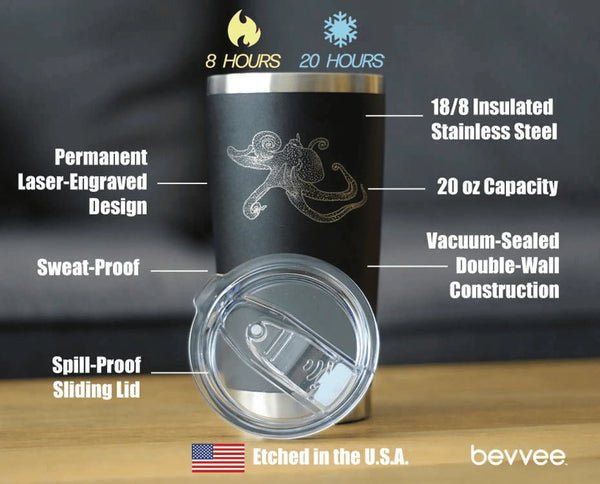 Octopus Insulated Travel Tumbler - Ocean Beach Gifts Bevvee