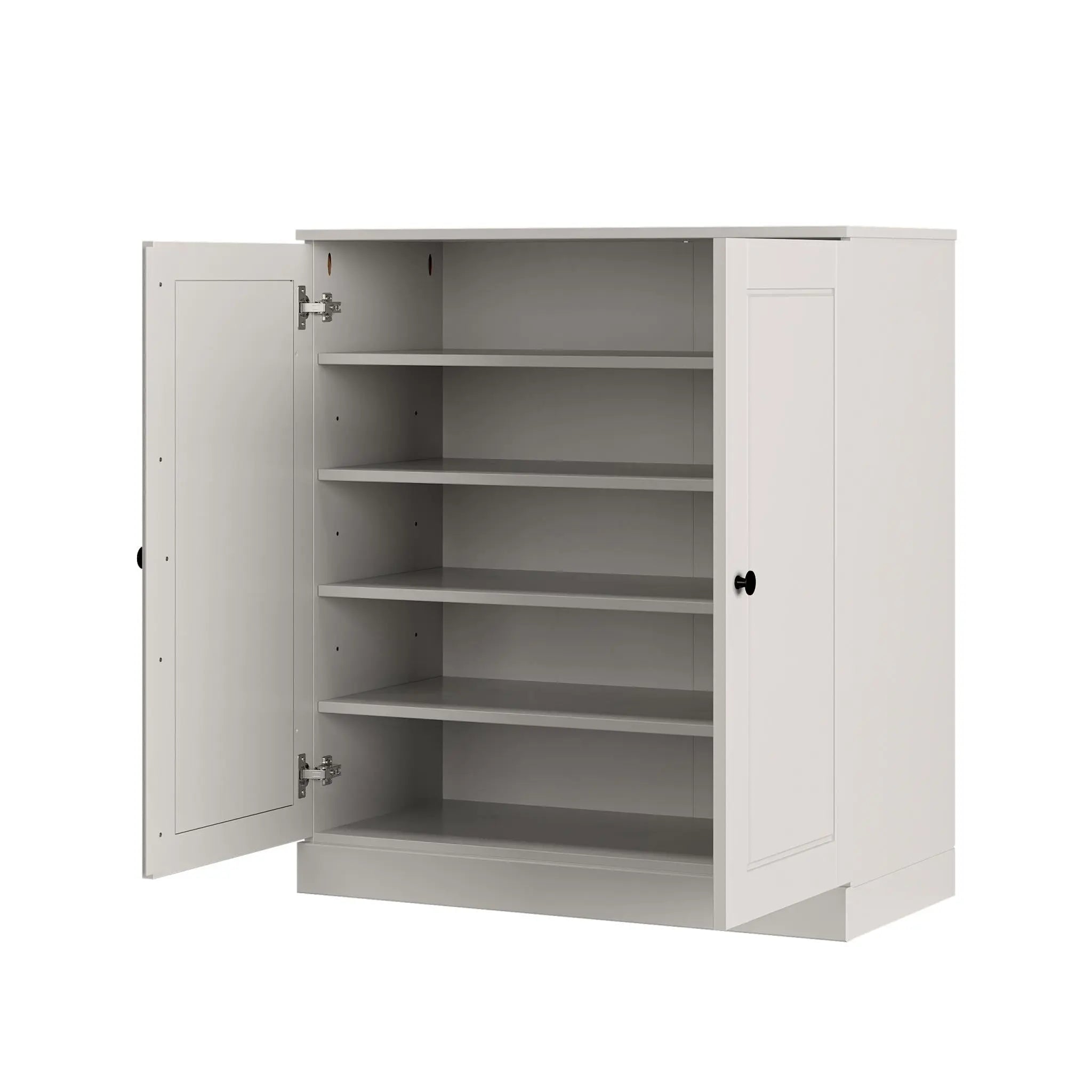 Off White Twenty Pair Solid WoodShoe Storage Cabinet Homeroots Organization
