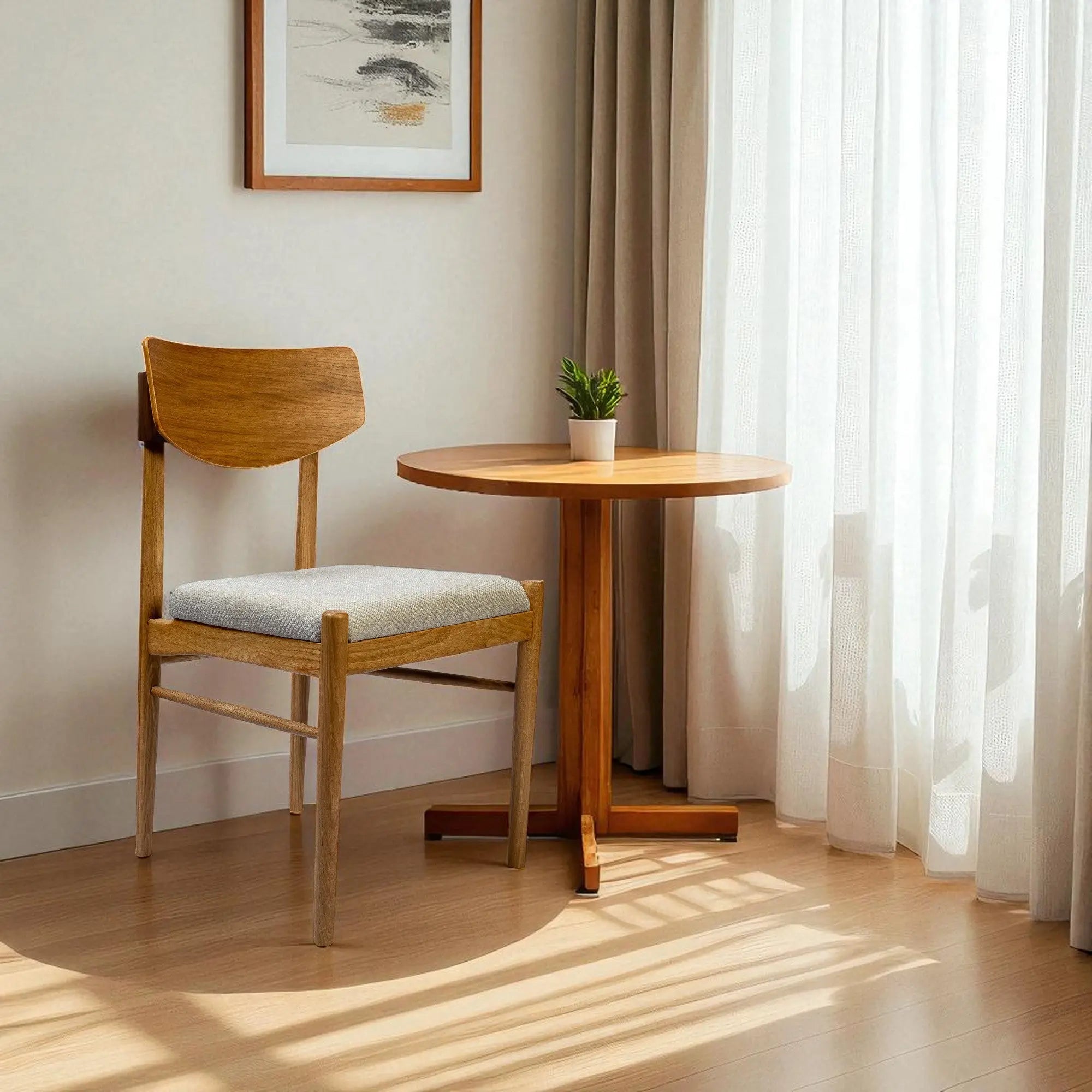 Off White and Natural Fabric Open Back Dining Side Chair Homeroots Kitchen & Dining