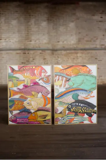Oil Painting-S/2 Colorful Fish W/ Gold Frame 20.5" X 28.5"T Ea Kalalou