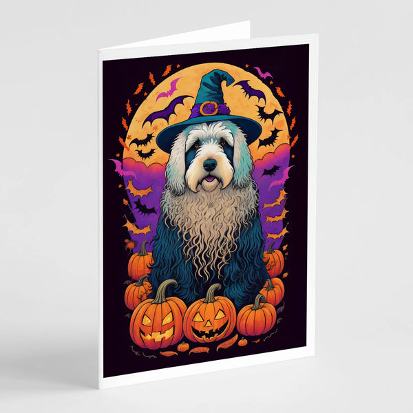 Old English Sheepdog Witchy Halloween Greeting Cards Pack of 8 Caroline's Treasures