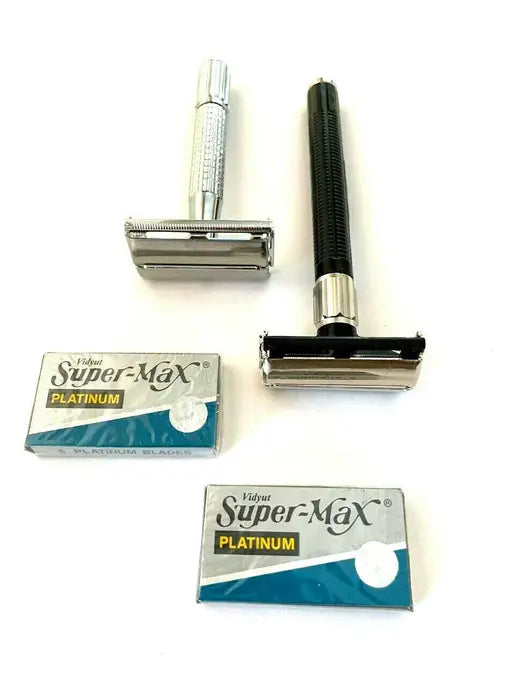Old Fashion Classic Old School Men's Butterfly Safety Black Silver Razors + 10pcs Double Edge Razor Blades Hashir Products