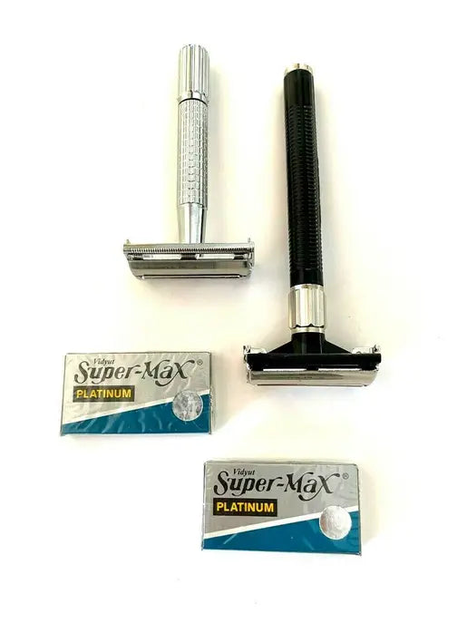 Old Fashion Classic Old School Men's Butterfly Safety Black Silver Razors + 10pcs Double Edge Razor Blades Hashir Products