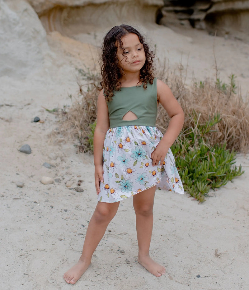 Olive Back Bow Daisy Floral Dress Sell It LLC