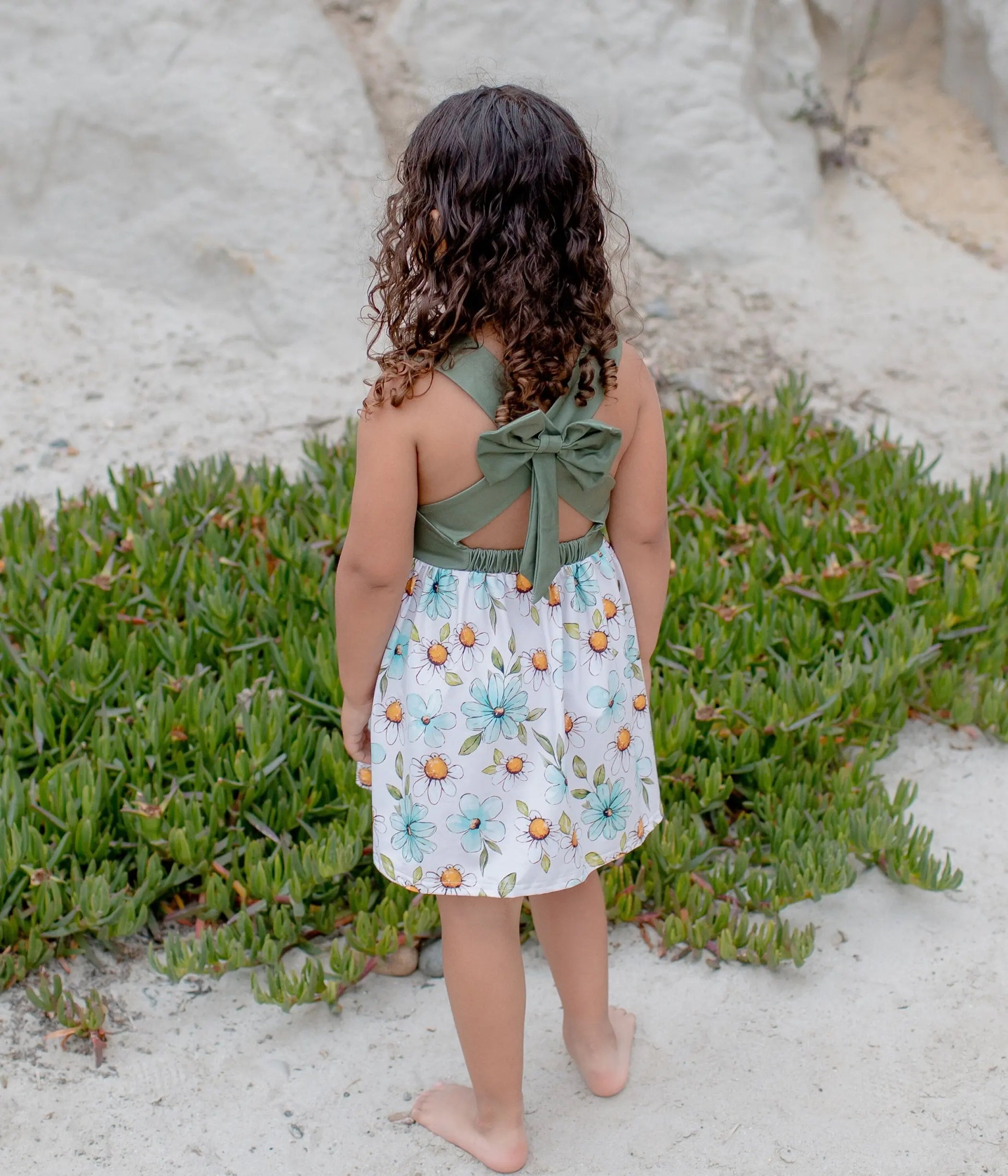 Olive Back Bow Daisy Floral Dress Sell It LLC