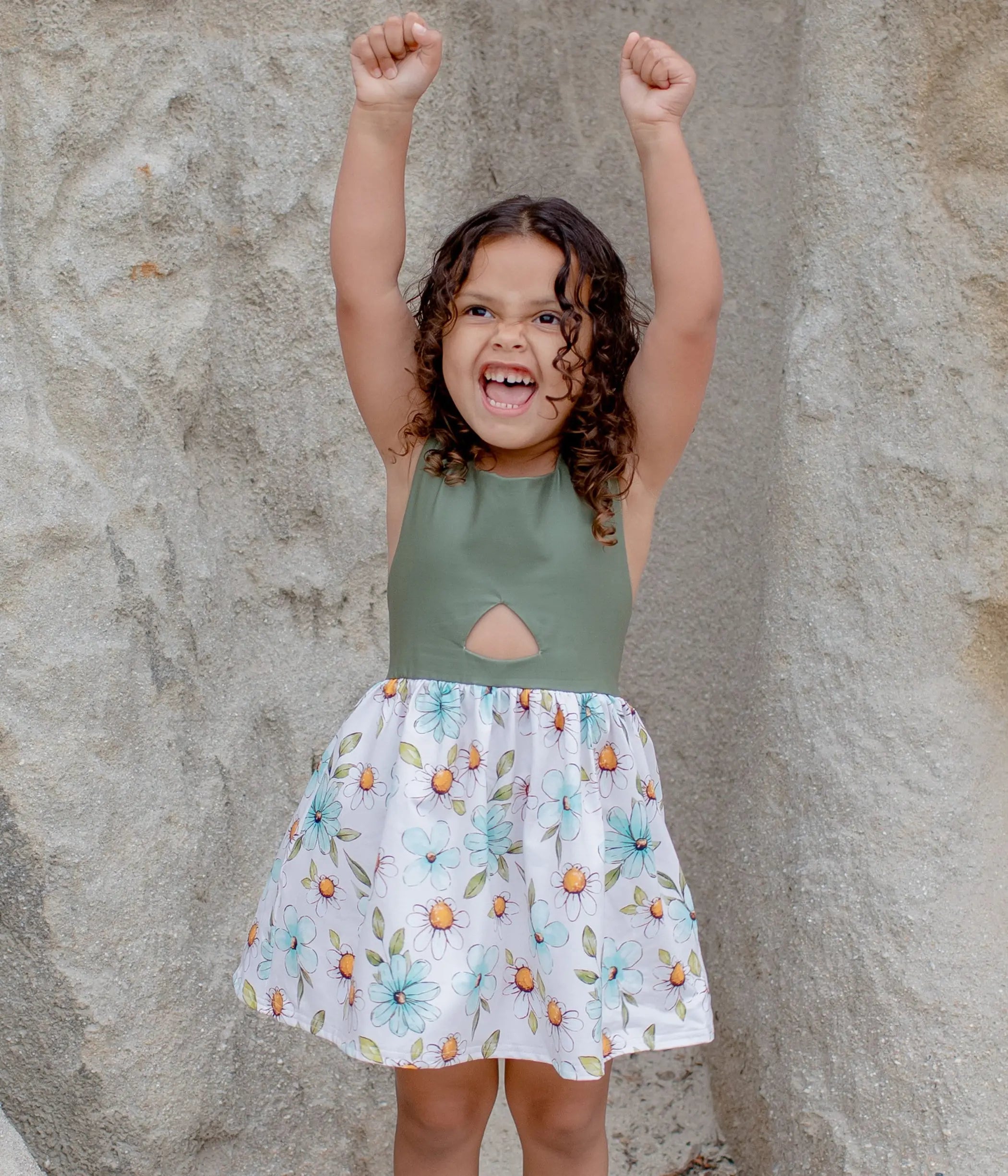 Olive Back Bow Daisy Floral Dress Sell It LLC