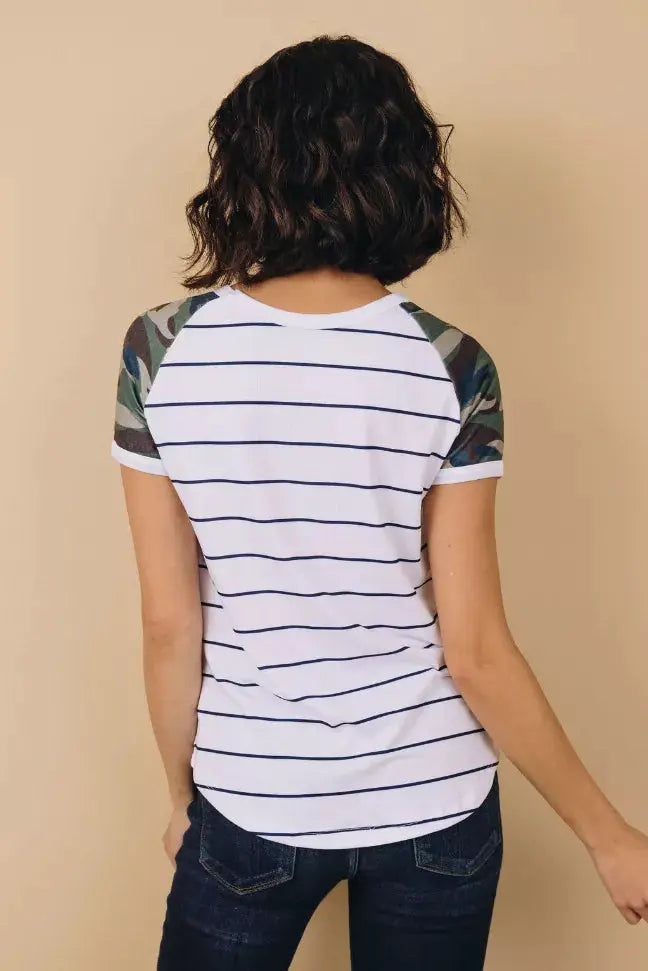 Opened Doors Striped/Camo Tee Stay Warm in Style