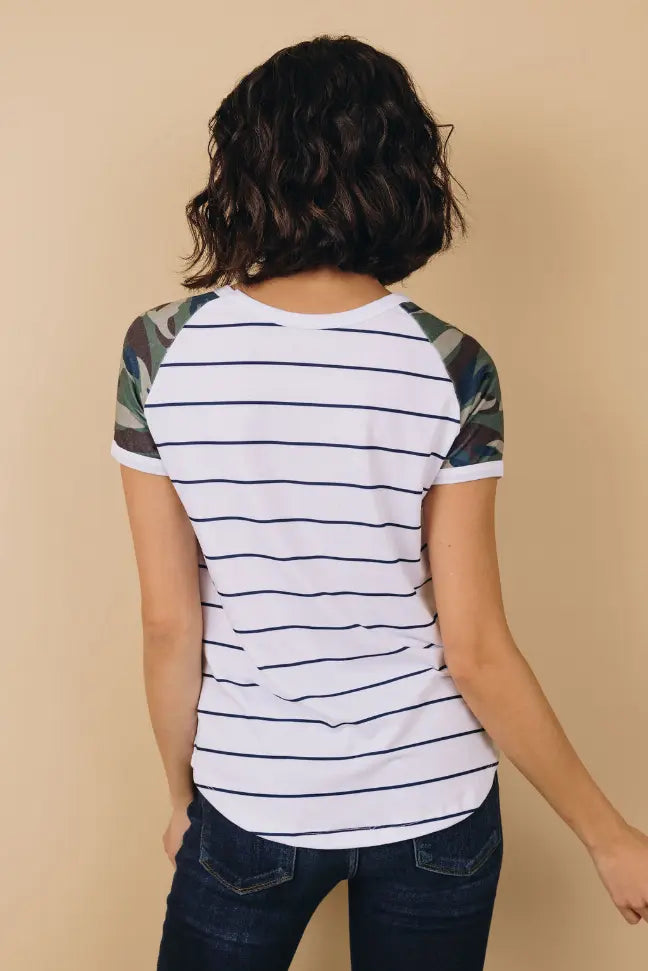 Opened Doors Striped/Camo Tee Stay Warm in Style