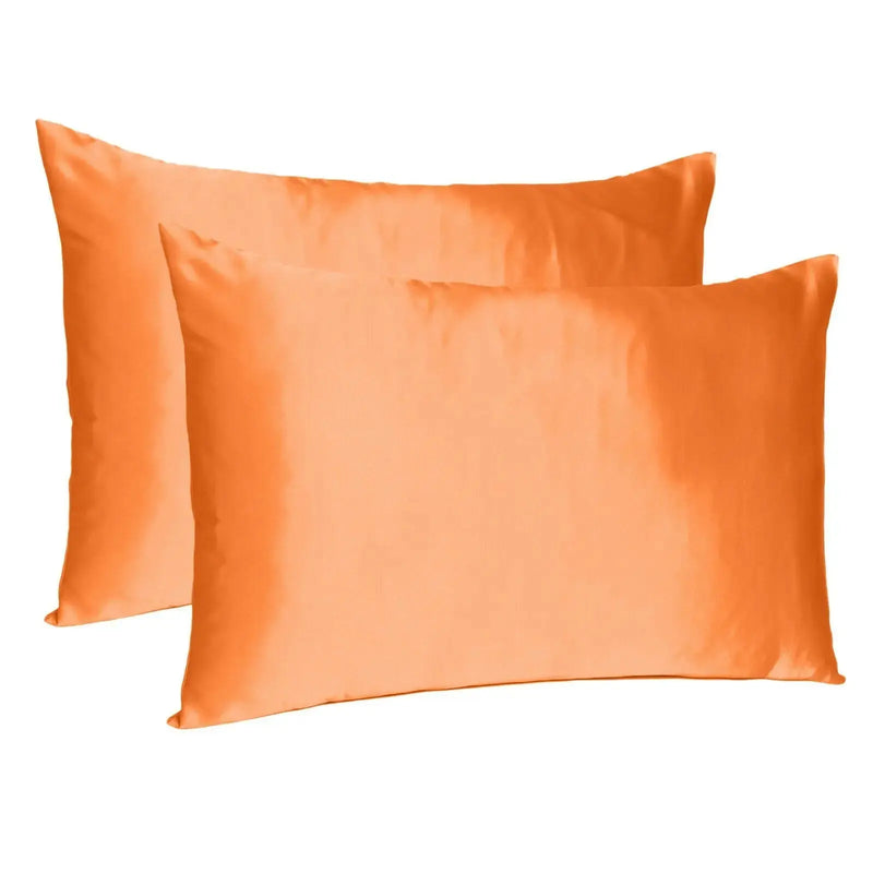 Orange Dreamy Set Of 2 Silky Satin Standard Pillowcases Homeroots Bed & Bath