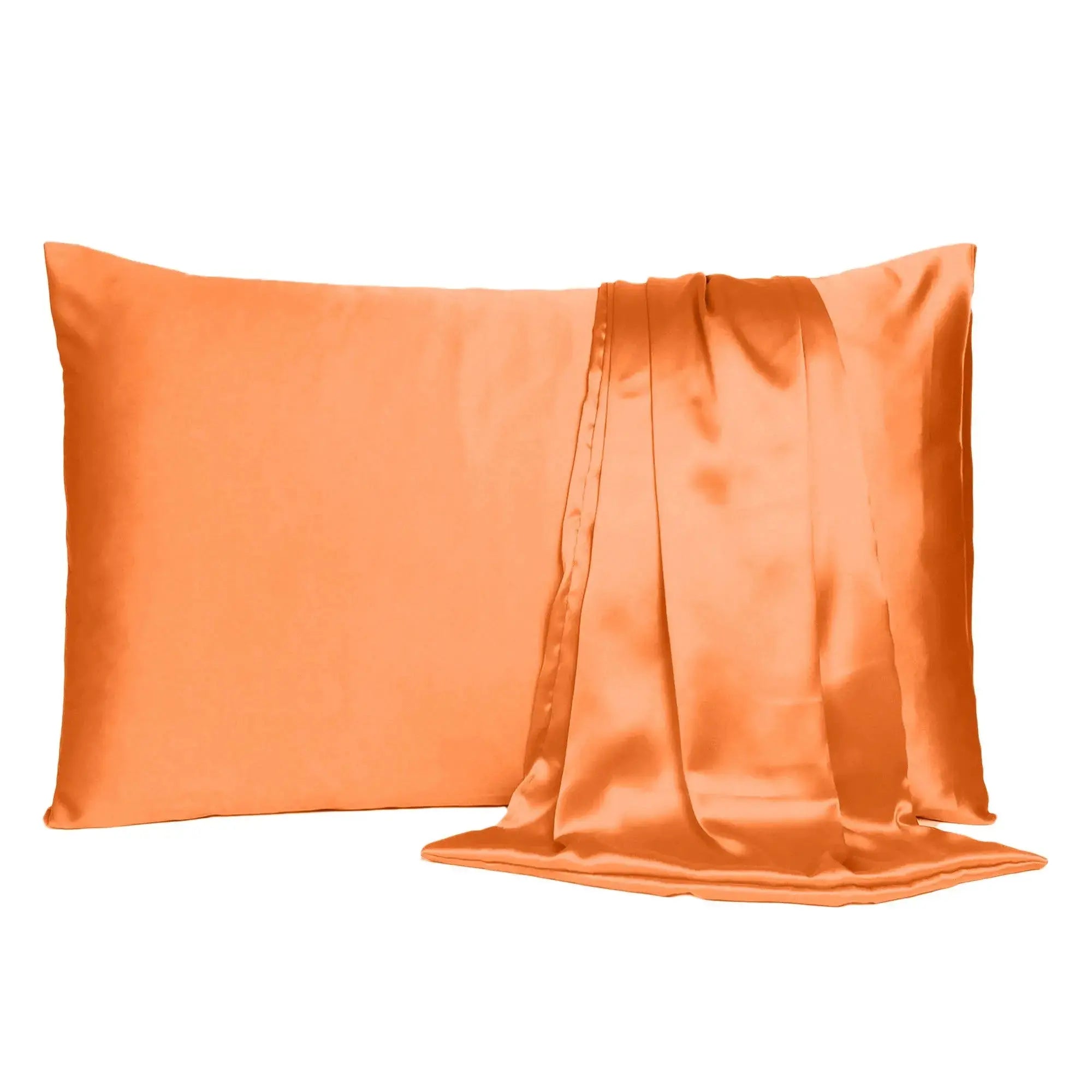 Orange Dreamy Set Of 2 Silky Satin Standard Pillowcases Homeroots Bed & Bath