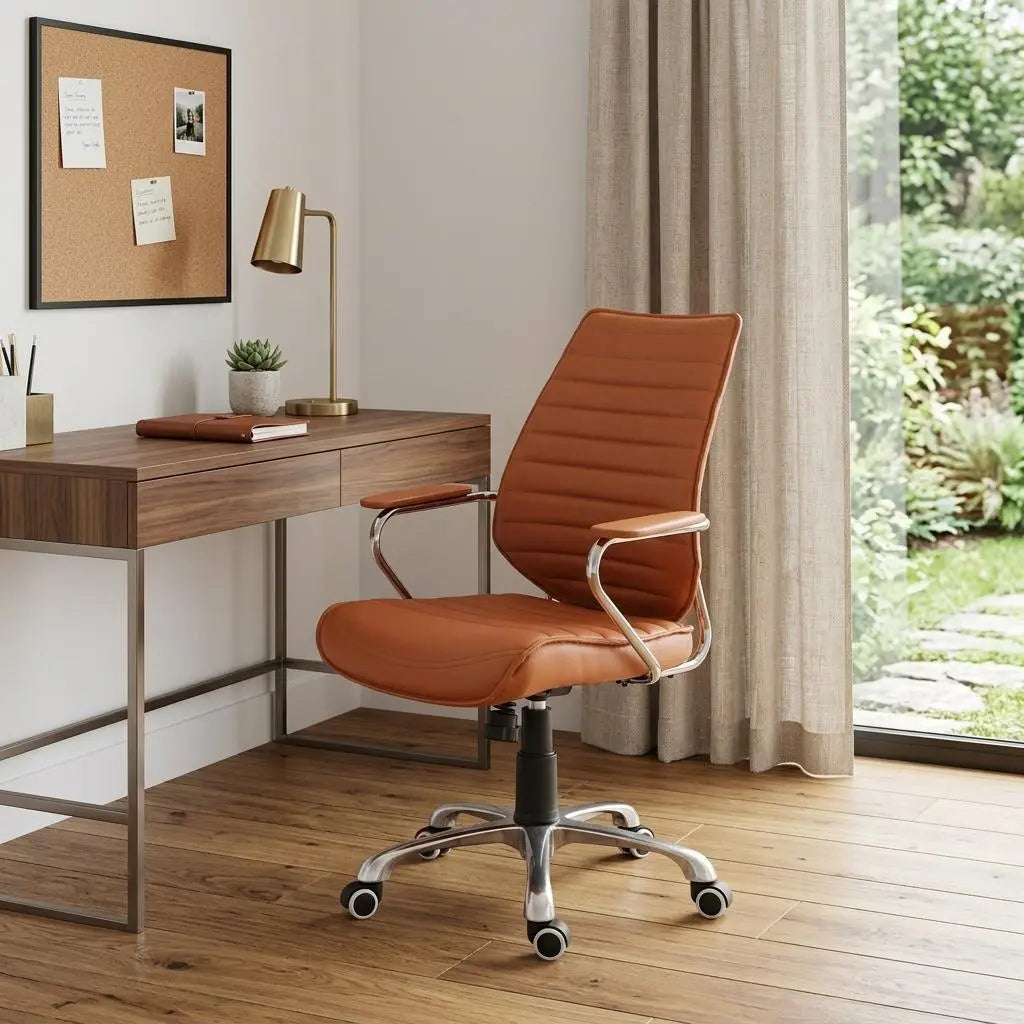 Orange and Silver Adjustable Swivel Faux Leather Rolling Executive Office Chair Homeroots Office