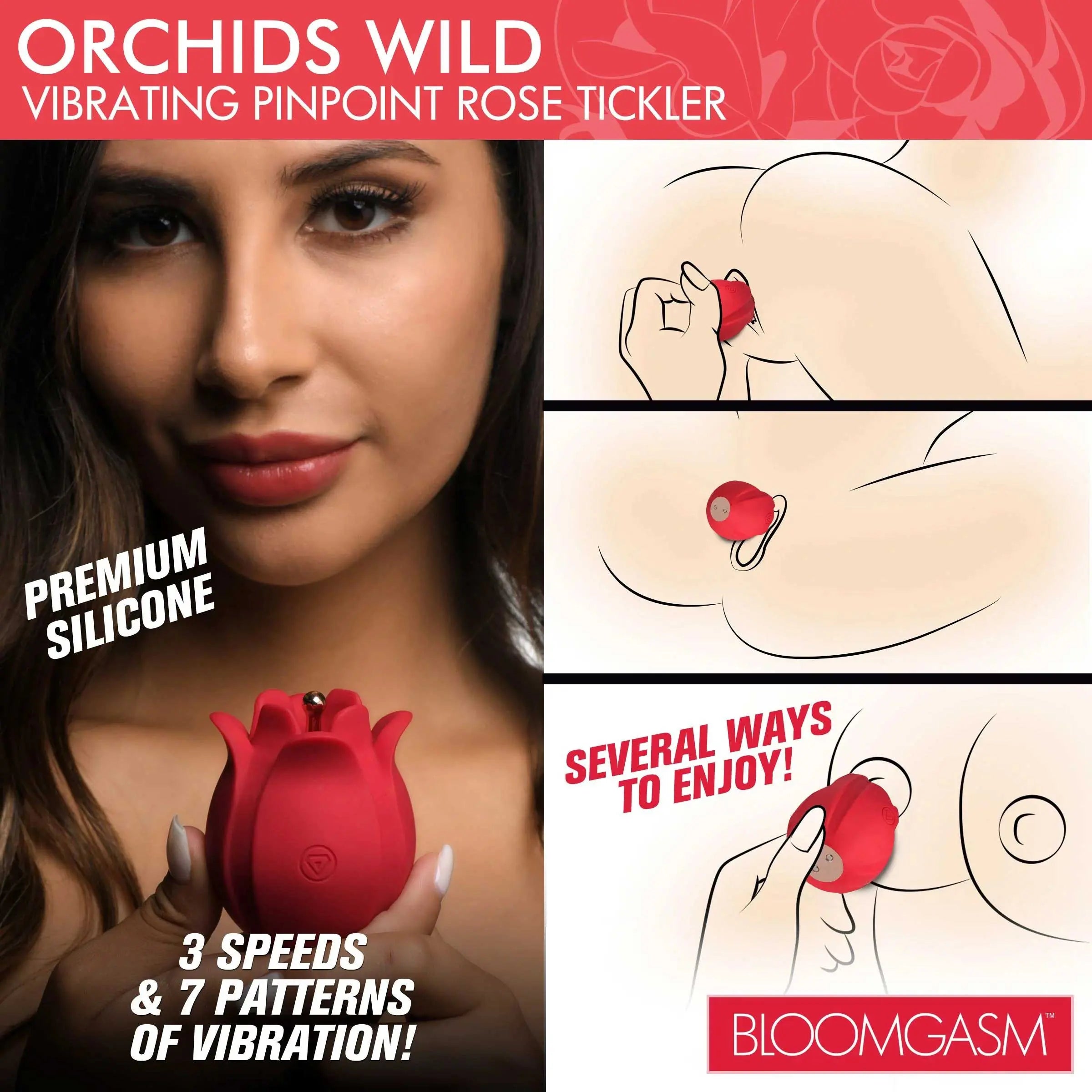 Orchids Wild Vibrating Pinpoint Rose Tickler - Red XR Brands inmi