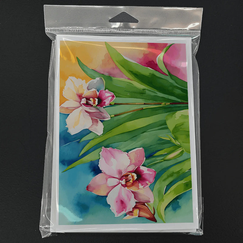 Orchids in Watercolor Greeting Cards Pack of 8 Caroline's Treasures