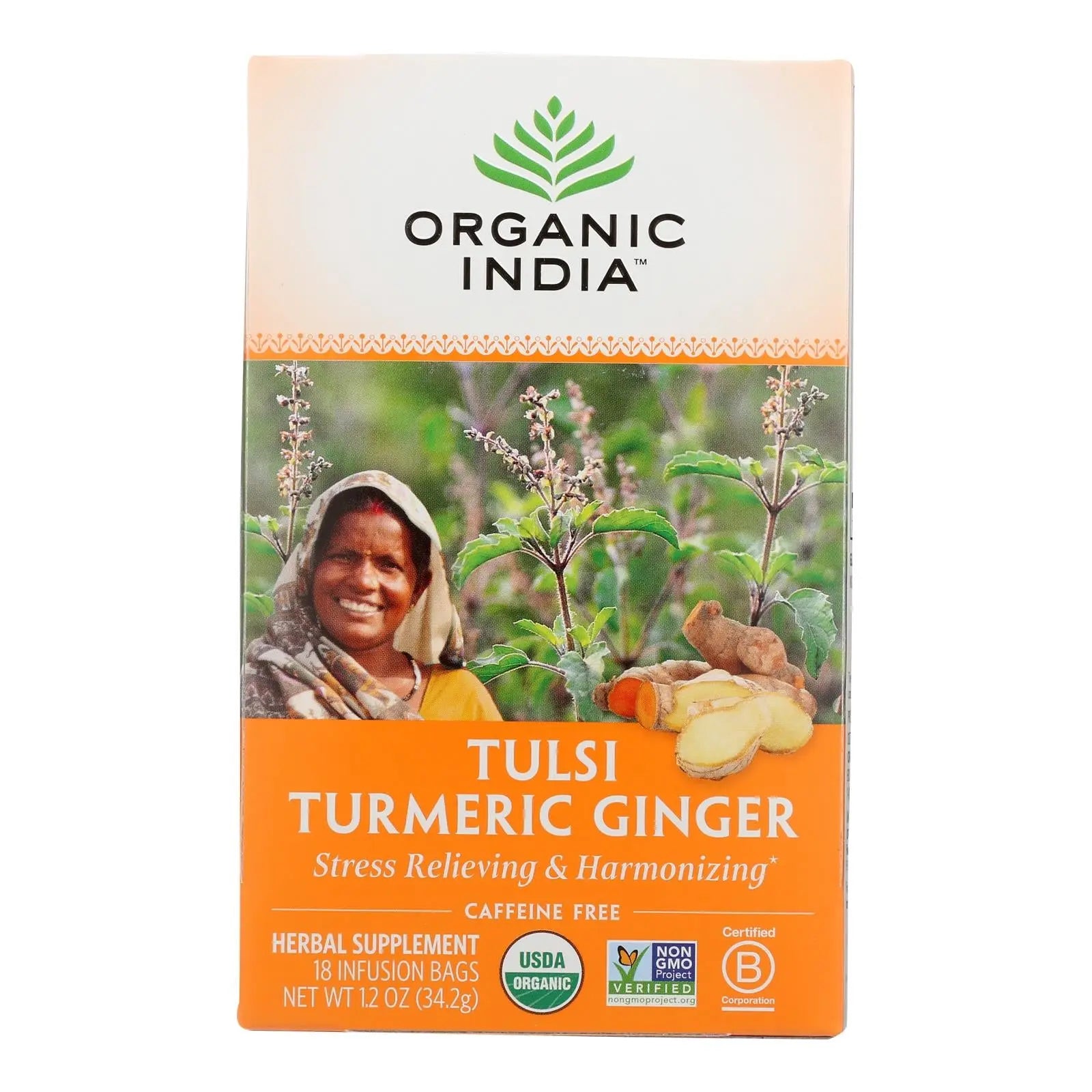 Organic India Tea - Organic - Tulsi - Turmeric Ginger - 18 Bags - Case Of 6 Organic India