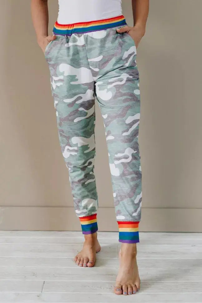 Over the Rainbow Camo Joggers Stay Warm in Style