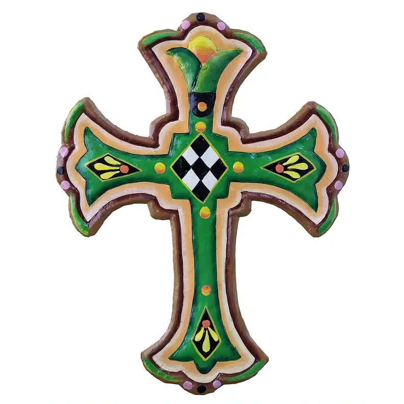 Painted Green/Brown Check Cross Le Primitif Galleries