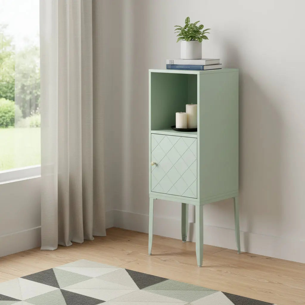 Pale Green Crosshatch Accent Storage Cabinet Homeroots Kitchen & Dining
