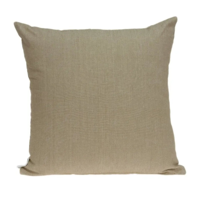 Beige linen throw pillow, 18x18 inches, soft textured fabric, perfect for modern or rustic decor.